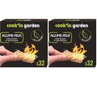 Cook'in garden, FL400, Boïte 32 - Encendedor para Barbacoa, Chimenea, Estufa, Brasero - Lana de Madera, Natural e Inodoro, fácil de encender, Certificado 100% FSC (Paquete de 2)