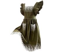 Cooking Aprons For Women - Lace Ruffle Cotton Design, Kitchen Apron, Adjustable Waist Fit | Pocket Storage Apron, Cute Floral Cooking Cover For Baking Gardening Grilling Cleaning Restaurant Outdoor