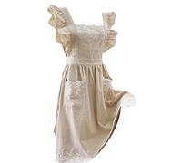Cooking Aprons For Women - Lace Ruffle Cotton Design, Kitchen Apron, Adjustable Waist Fit | Pocket Storage Apron, Cute Floral Cooking Cover For Baking Gardening Grilling Cleaning Restaurant Outdoor