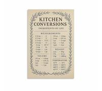 Cooking Conversion Chart Poster Kitchen Measurement Cheat Sheet for Baking and Recipes Canvas Wall Art Dining Room Decor(Framed,08x12inch(20x30cm))
