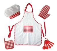 Cooking Costumes for Kids - Juego de gorros de 18 x 21 pulgadas, accesorio de uso de Chef Role Play, material de algodón PP, 1 juego de guantes para horno Mat 5 cucharas Dress Up Baking Toy Kit