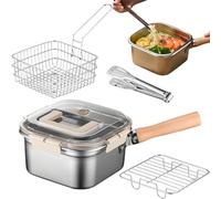 Cooking Pot, Deep Fryer, 13.79x8.08x4.53 Inches, Oil Basket, Outdoor Pan, Heat Resistant Portable Frying Pot with Drip Rack for Camping, Picnic, Bbq, Garden, Family, Party, Gathering, Stove Top