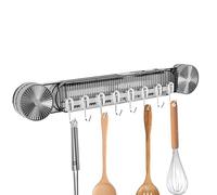Cooking Utensil Organizer, Space Saving Hanging Storage, No Drill Acrylic Suction Cup Wall Mount Rack With 8 Hooks, Kitchen Spatula And Tool Holder for Spa Closet Entryway Locker Room Home Cottage