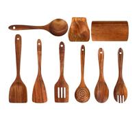 Cooking Utensil - Wooden Spatula Kit de 9 piezas de acacia Wood Kitchen Set With Holder and Colging Design | Durable Mixing And Serving Utensils For Baking, Cooking, Catering, Housewarming