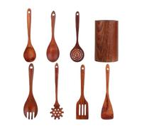Cooking Utensils Set - 8 Piece Wooden Kitchenware, Kitchen Tool Kit for Cooking, Natural Hardwood Construction, Thermal Distribution Protection, Home Accessory for Meal Prep