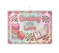 Cooking with Love - Tapete de secado de platos, diseño de pastel de corazón pastel, tapete escurridor de platos absorbente, bonita almohadilla de secado de microfibra para encimera de cocina, 18 x 24