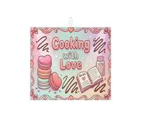 Cooking with Love - Tapete de secado de platos, diseño de pastel de corazón pastel, tapete escurridor de platos absorbente, bonita almohadilla de secado de microfibra para encimera de cocina, 16 x 18