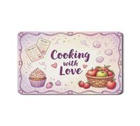 Cooking with Love - Tapete de secado de platos, tapete de goma absorbente floral vintage violeta pastel, almohadilla de secado romántica de piel sintética para encimera de cocina, 12 x 20 pulgadas