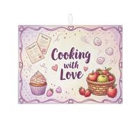 Cooking with Love - Tapetes de secado de platos para encimera de cocina, color violeta para magdalenas y frutas, tapete absorbente para escurrir platos, almohadilla de secado de microfibra de corazón