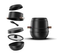 CookingTotem® Juego de Ollas Apilables de Lujo, 6 Piezas, Antiadherente, Compatible con Inducción y Horno, Negro