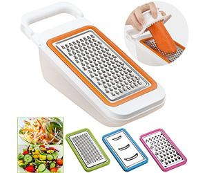 Cooko Cortador de Verduras,Conjunto de Rallador,Mandolina Vegetal Slicer para Zanahoria, Queso, Pepino, Tomate y Calabacín, 4 Hojas de Acero Inoxidable-Grater,Shredder, Julienne y Zester