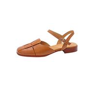 COOKOE Sandalias de piel natural lavada, sandalias retro de verano para mujer