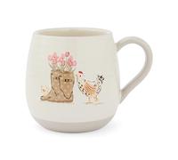 Cooksmart Hen House Lane Belly - Taza de café con diseño británico de estilo rústico | Taza de té de cerámica acanalada | Diseño de gallina y gallo en relieve | Apto para lavavajillas y microondas |