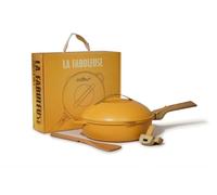 COOKUT - La fabulosa sartén 8 en 1 - Pequeño modelo de 24 cm - Un solo utensilio que sustituye a la sartén, cacerola, sartén - 2 asas extraíbles, cesta de vapor/freír, espátula de madera - Mango