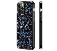 cookx Funda de teléfono celular Fibra de carbono Flip Cover, Compatible con carga inalámbrica, Material de fibra carbono forjada, iPhone 15 Pro, Azul