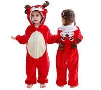 COOKY.D Enterizo Navideño Reno Rojo Bodysuit para Bebé Conjunto para Fiestas de Carnaval Traje para Recién Nacido, 2-3Años