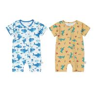 COOKY.D Jumpsuit Unisex para Bebé Fibra de Bambú Estampado de Animales Tiernos 18-24 Meses Pack de 2 Unidades,Tiburón & Monstruo