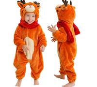 COOKY.D Mameluco de Flanela con Capucha para Bebé Animal Unisex Recién Nacido Niños y Niñas,Disfraz de Reno 30-36 Meses