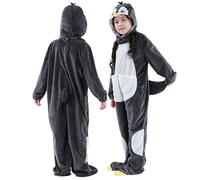 COOKY.D Mono Animado de Animal con Capucha y Cremallera Disfraz de Navidad Unisex para Niños Traje para Fiestas de Carnaval y Cosplay,Pingüino 9-10 Años