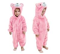 COOKY.D Monos para Bebé Animal de Franela Cierre con Botones a Presión Enterizo Suave para Niñas Recién Nacidas Conjunto，Oso Rosa 24-30 Meses