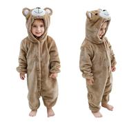 COOKY.D Monos para Bebé Animal Neutro de Franela Cierre con Botones a Presión Enterizo Unisex para Recién Nacidos Conjunto Cómodo para Bebé，Oso Caqui 2-6 Meses