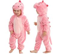 COOKY.D Pelele de Bebé Animal Mono de Franela para Halloween Traje con Capucha para Niños y Niñas,Dinosaurio Rosa 18-24 Meses