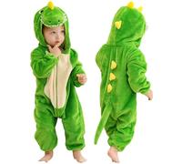 COOKY.D Pelele de Bebé de Franela con Capucha de Dibujos Animados Cierre de Cremallera Traje de,Dinosaurio Verde 24-30 Meses