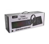 Teclado Pack Gaming USB Español + Auriculares + Ratón + Alfombrilla Cool Town