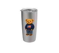 Cool American USA Teddy Bear Illustration Graphic Designs Vaso térmico de acero inoxidable de doble pared