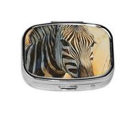 Cool Animal - Pastillero cuadrado con diseño de cebra de metal, organizador de medicamentos de viaje, 2 compartimentos, portátil, pequeño estuche de almacenamiento