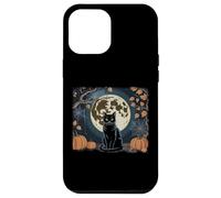 Cool Art Graphic Gato Negro Con Luna Carcasa para iPhone 12 Pro Max
