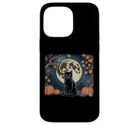 Cool Art Graphic Gato Negro Con Luna Carcasa para iPhone 14 Pro Max