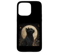 Cool Art Graphic Gato Negro con Luna Carcasa para iPhone 15 Pro MAX