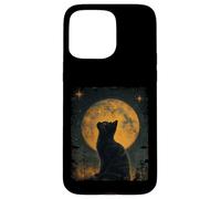 Cool Art Graphic Gato Negro con Luna Carcasa para iPhone 15 Pro MAX
