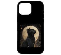Cool Art Graphic Gato Negro con Luna Carcasa para iPhone 16 Pro MAX