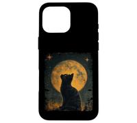 Cool Art Graphic Gato Negro con Luna Carcasa para iPhone 16 Pro MAX