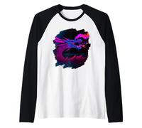 Cool Artistic Dragón Respirando Fuego Mágico Dragones Míticos Camiseta Manga Raglan