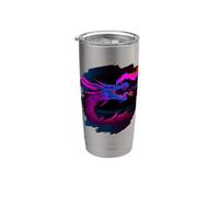 Cool Artistic Dragón Respirando Fuego Mágico Dragones Míticos Vaso térmico de acero inoxidable de doble pared