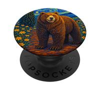 Cool Bear in The Starry Night Painting Concept Graphic Art PopSockets PopGrip Adhesivo