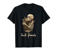 Cool Best Friends Skelton Hugs a Cat Illustration Graphic Camiseta