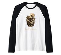 Cool Best Friends Skelton Hugs a Cat Illustration Graphic Camiseta Manga Raglan