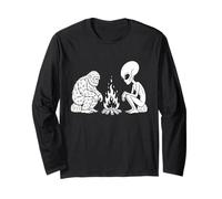 Cool Bigfoot y Alien Claus sentados Junto a una Hoguera Manga Larga