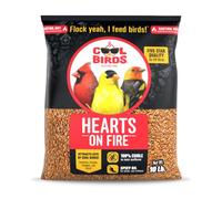 Cool Birds Hearts on Fire - Semilla de pájaro caliente, 10 libras, corazones de girasol 100% descascarados con aceite de chile, semillas de pájaros sin residuos para comederos exteriores