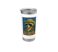Cool Bitch Art Lover Raccoon, pintura para selfies, estilo Vincent Van Gogh Vaso térmico de acero inoxidable de doble pared