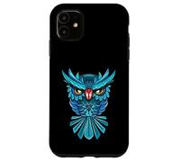 Cool Blue Halloween Night Owl Illustration Graphic Design Carcasa para iPhone 11
