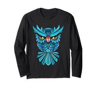Cool Blue Halloween Night Owl Illustration Graphic Design Manga Larga