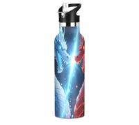 Cool Blue Red Dragon - Botella de agua reutilizable a prueba de fugas, sin BPA, con pajilla, doble pared, aislada al vacío, para escuela, niños y niñas, termo de agua para gimnasio