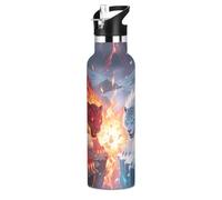 Cool Blue Red Leopard - Botella de agua reutilizable con aislamiento de doble pared con asa para viajes, camping, deportes