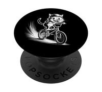 Cool BMX Cat Retro Cartoon Cat Riding Bike Artwork PopSockets PopGrip Adhesivo
