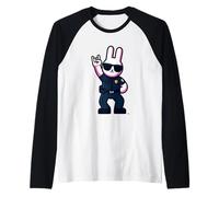 Cool Bunny Police Rabbit Rock On Animal Graphic Officer Camiseta Manga Raglan